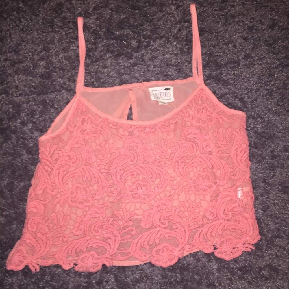 LA Hearts Peach Lace Crop Top
